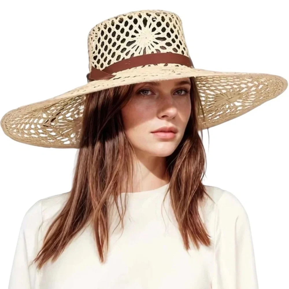 VERONICA BEARD X FREYA Meringue Raffia Beach Hat Cream Sun with Brown Ribbon NWT - Picture 1 of 8